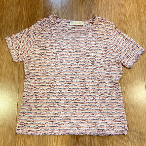 Vintage Camela Knit Pastel T-Shirt Sweater Pink & Lavender - Picture 4 of 15